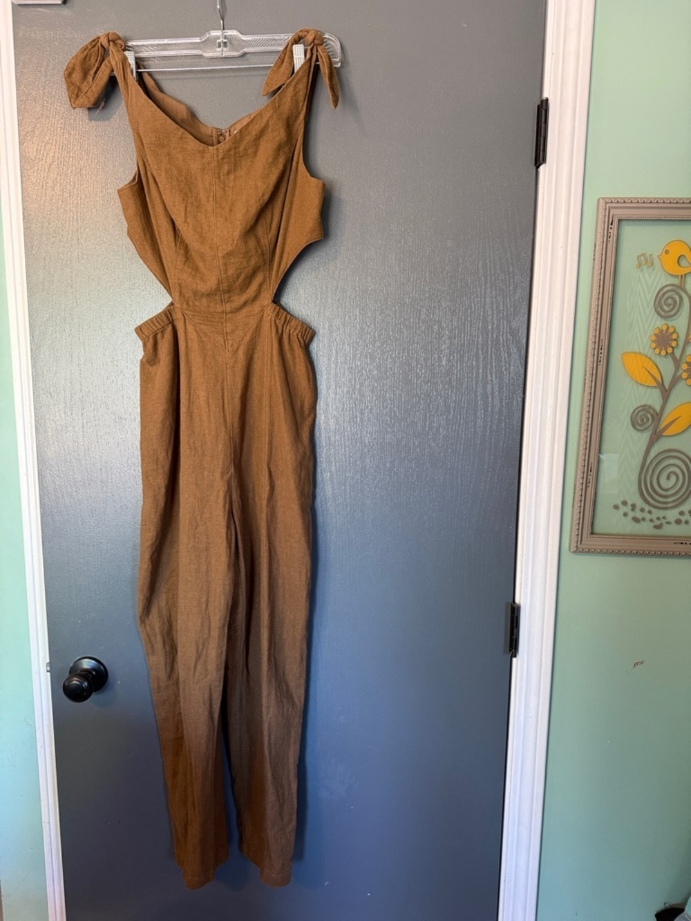 Urban Outfitters Brown Tie-Shoulder Cutout Jumpsuit